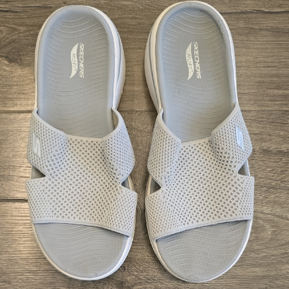 Skechers Gray Slide Sandals with Cushioned Footbed